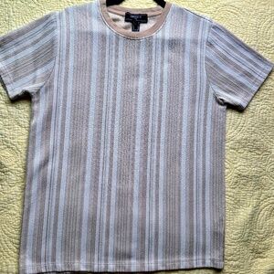 Forever 21 Men’s Beige White Striped Textured Short Sleeve Shirt - Size Medium
